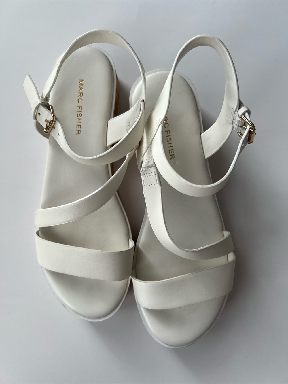 Marc Fisher White Leather Grandie Sandals